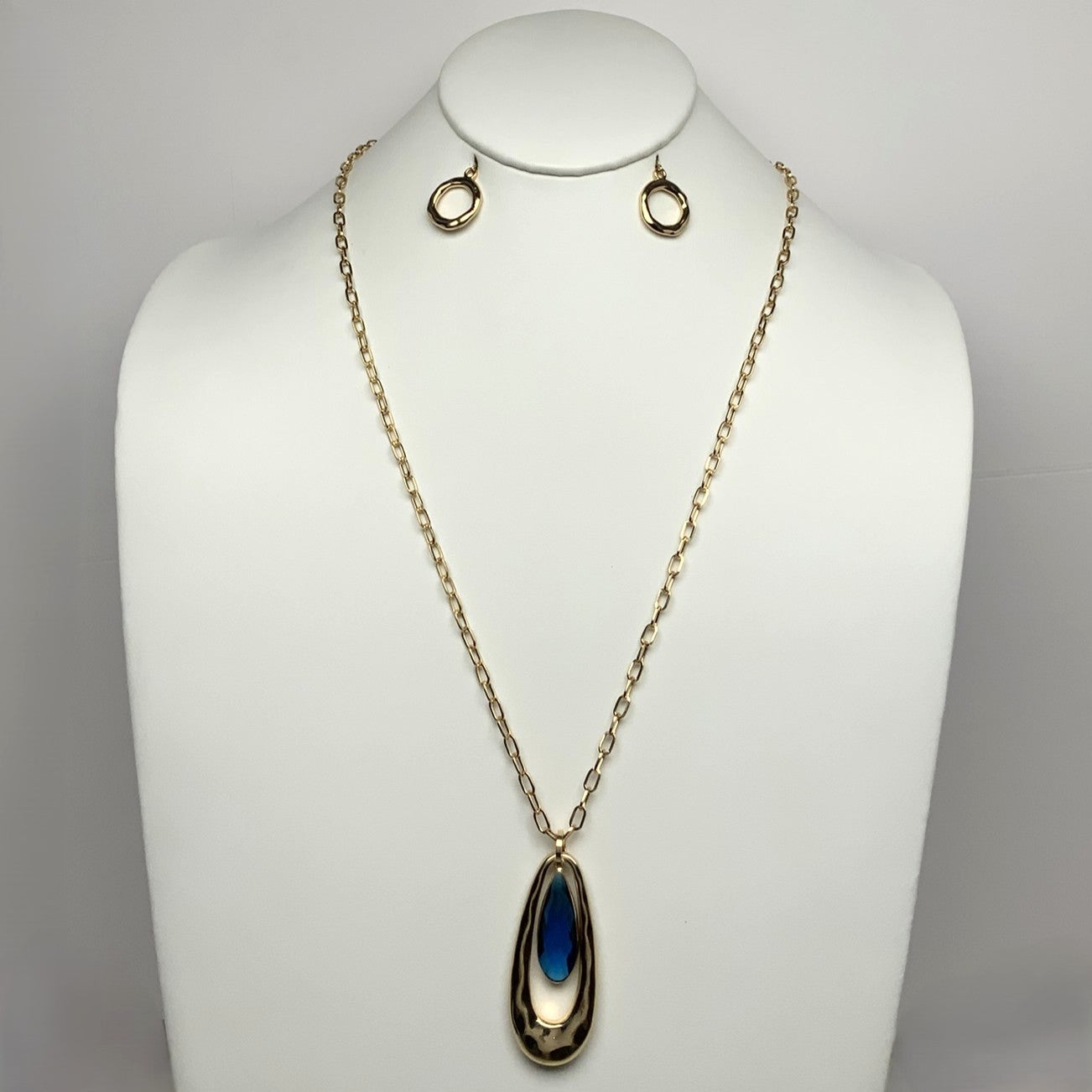Long Raindrop Crystal Pendant Chain Necklace Set