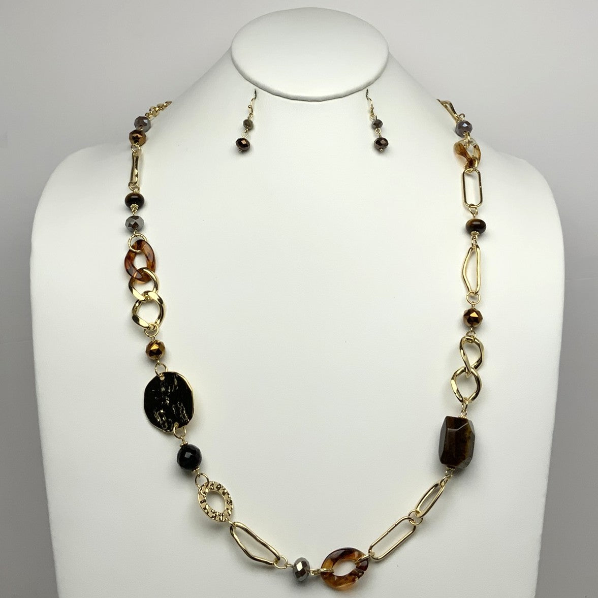 Long Lucite Crystal Metal Chain Necklace Set