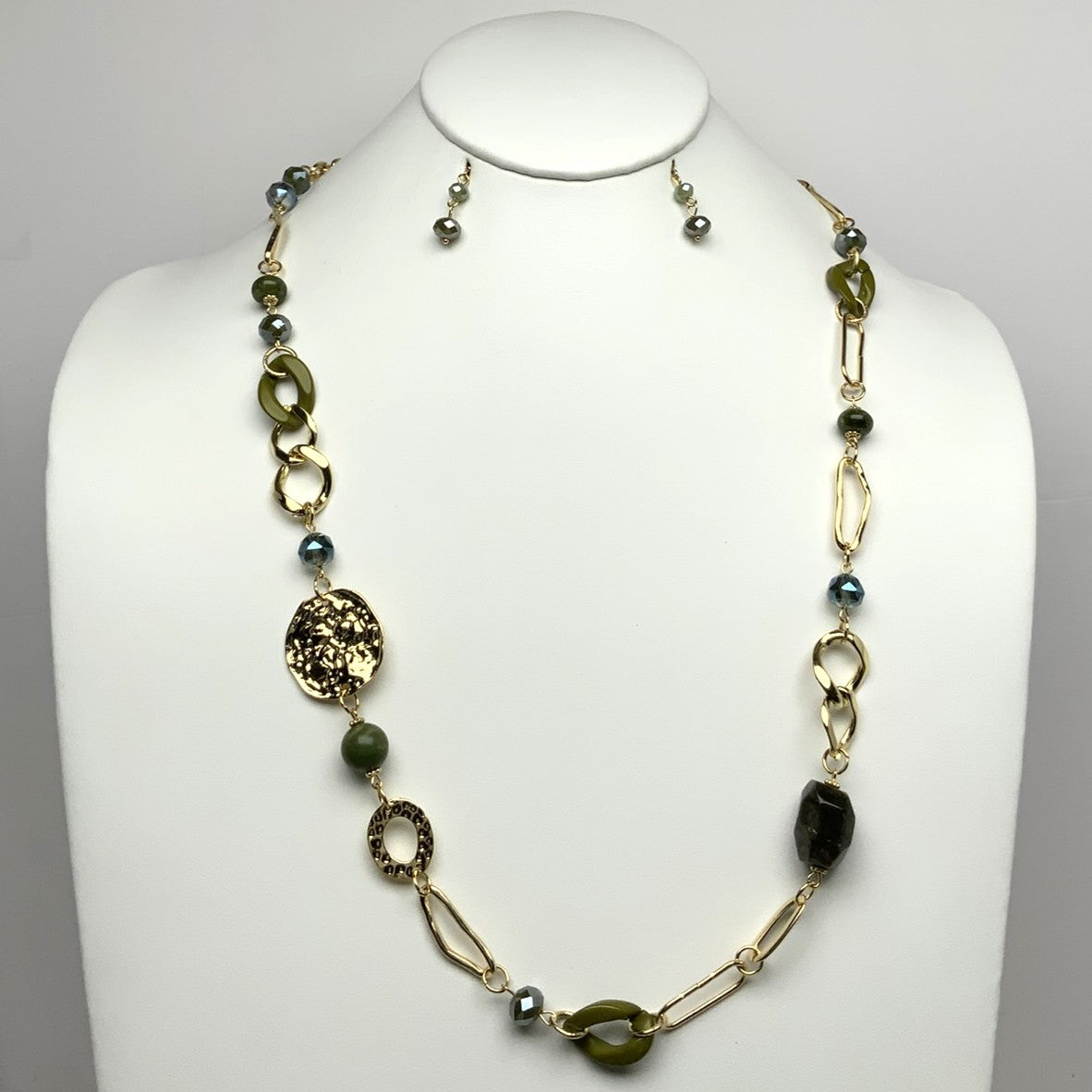 Long Lucite Crystal Metal Chain Necklace Set