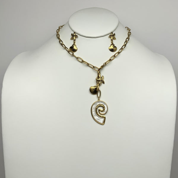 Nautical Seashell Starfish Charm Necklace Set