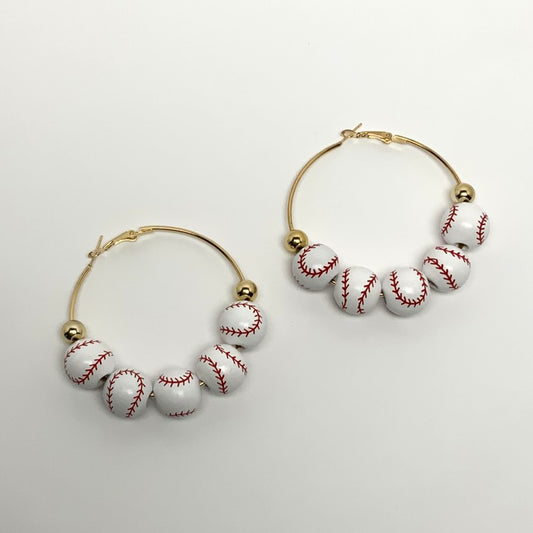 Baseball Beaded Hoop Earrings