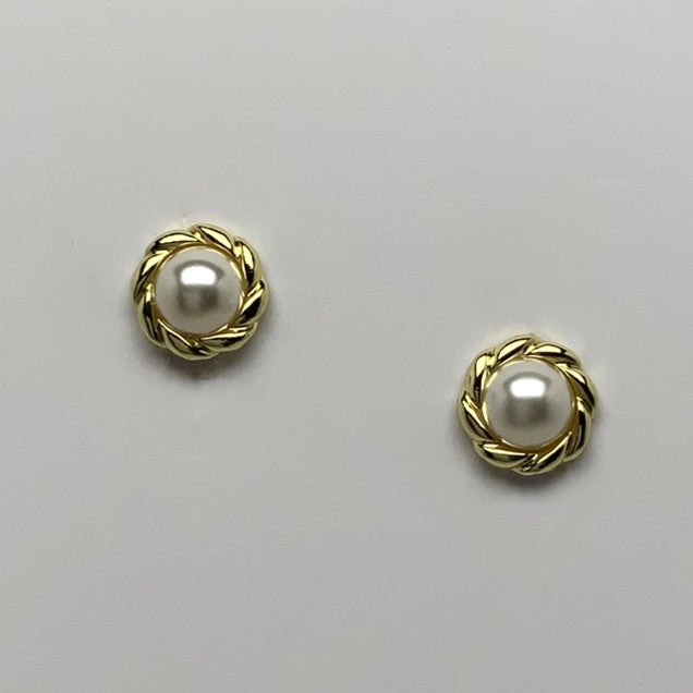 Intertwined Accented Pearl Clip On Earrings
