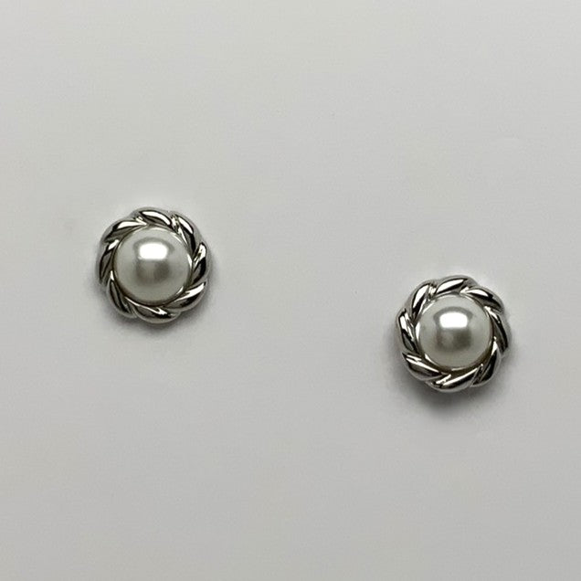 Intertwined Accented Pearl Clip On Earrings