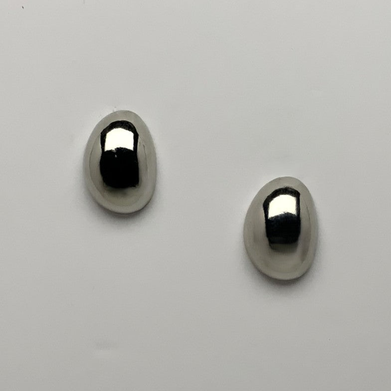 Chrome Oval Clip On Earrings