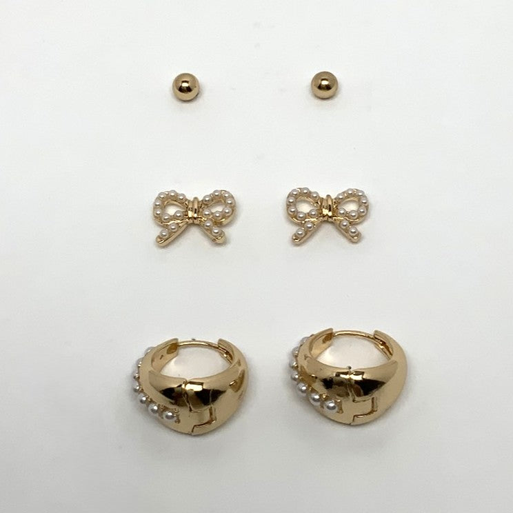 Pearl 3 Set Stud and Hoops Earrings