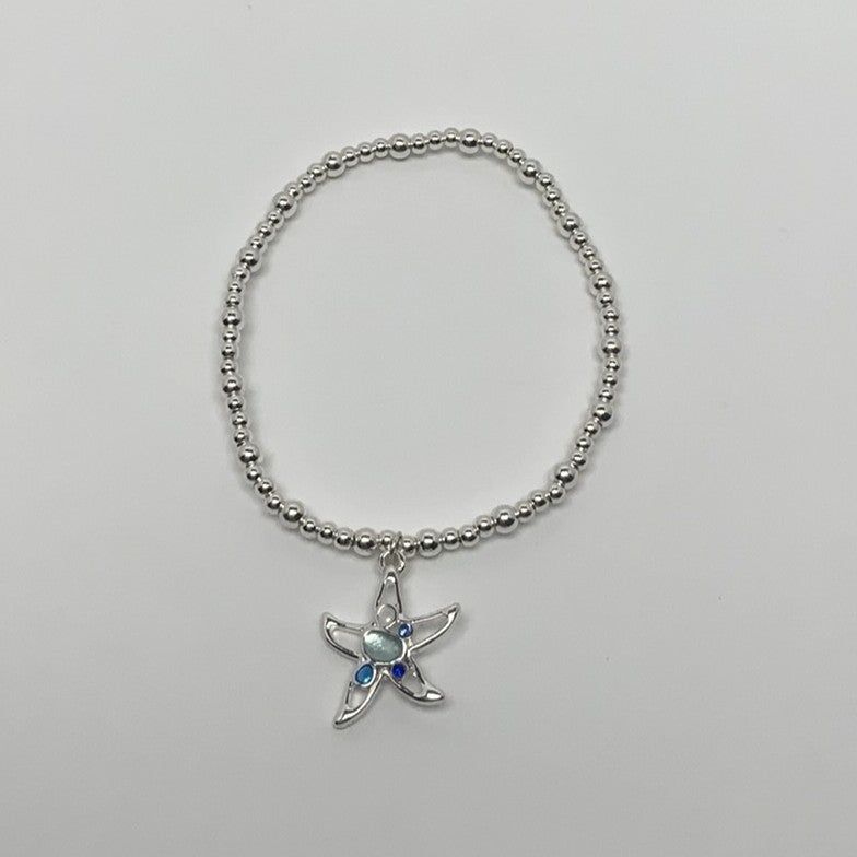 Beaded Starfish Sea Glass Crystal Pendant Bracelet