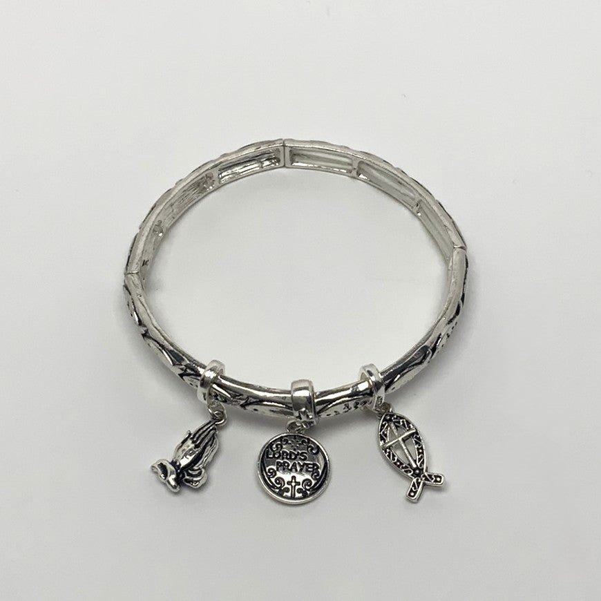 "Lord's Prayer" Praying Hands Cross Charm Bracelet