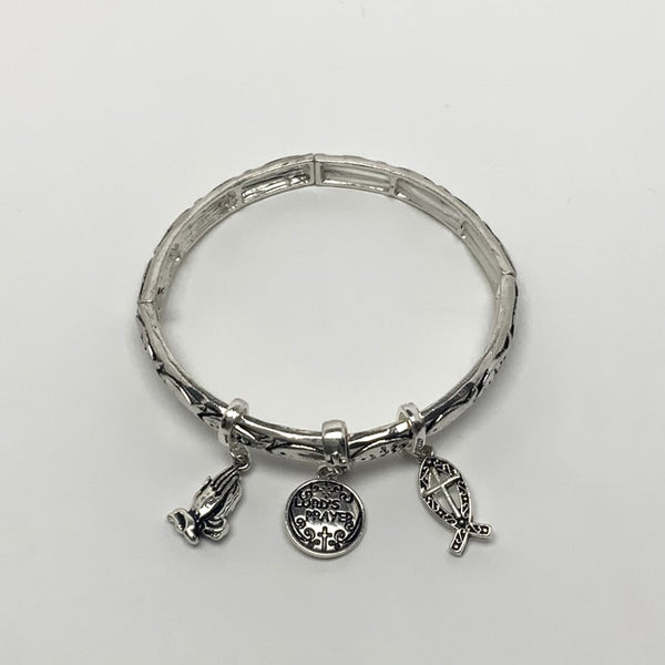 "Lord's Prayer" Praying Hands Cross Charm Bracelet