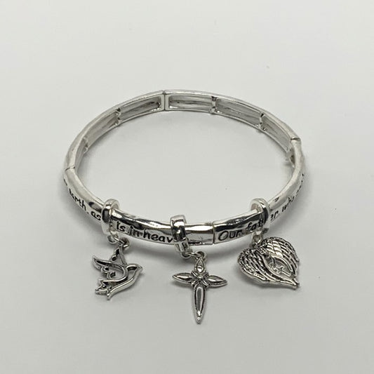"Lord's Prayer" Dove, Cross, Angel Wings Charm Bracelet