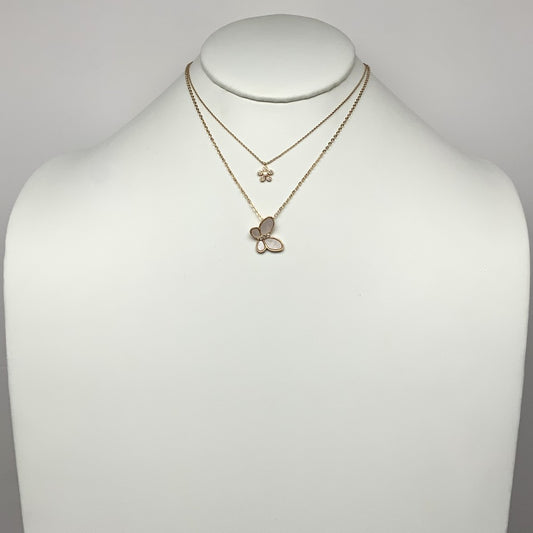 Butterfly w/Flower Pendant Layered Necklace