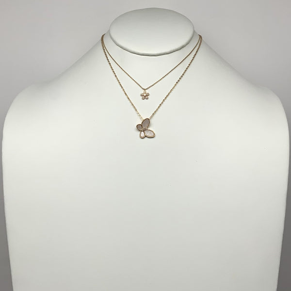 Butterfly w/Flower Pendant Layered Necklace