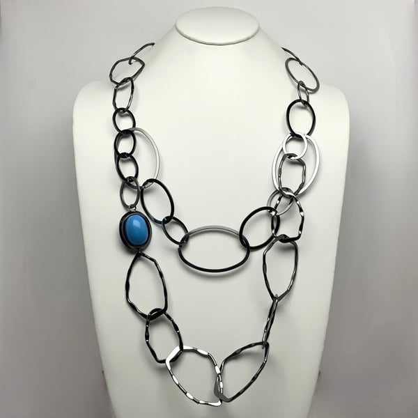Abstract Metal Link Lucite Necklace