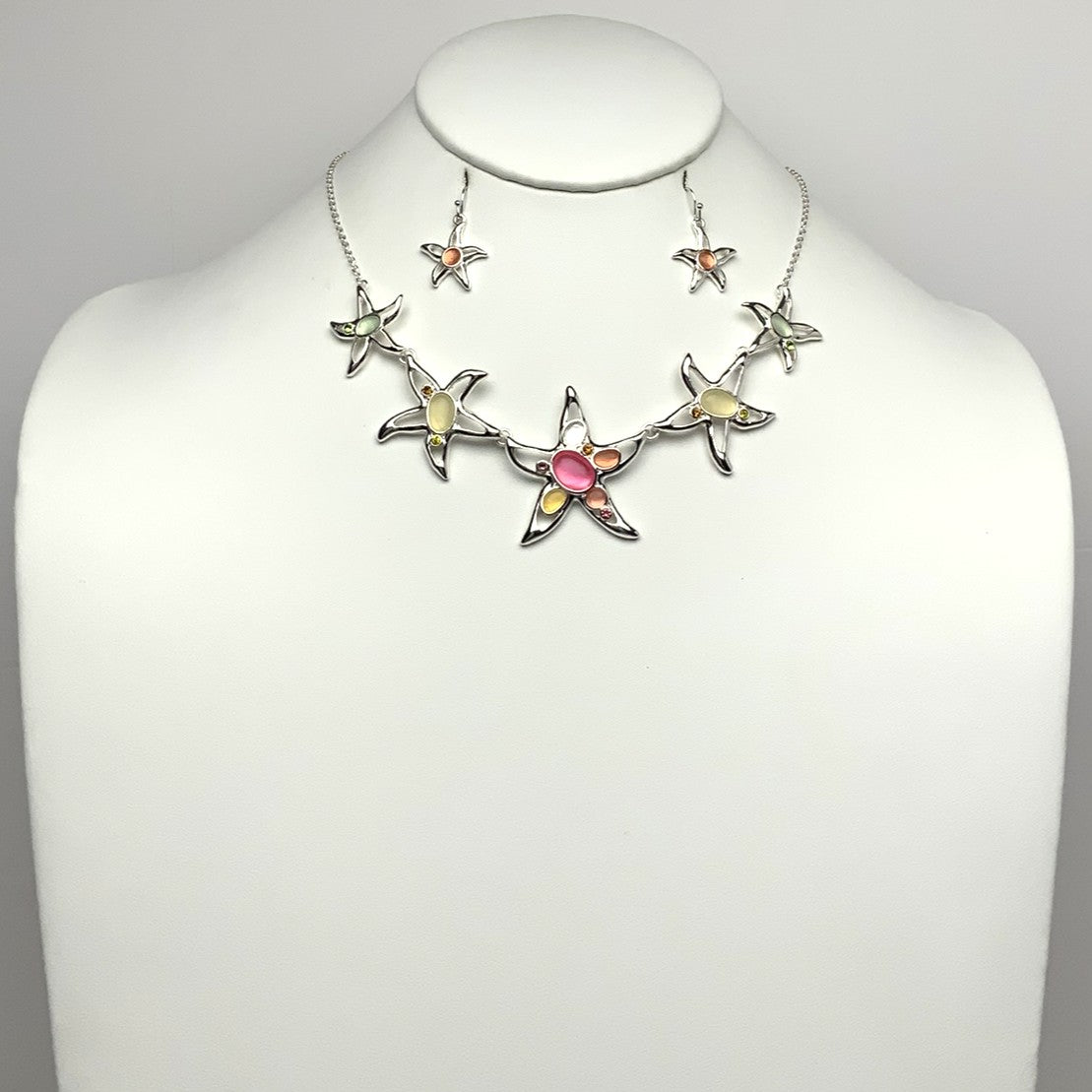 Starfish Pebble Sea Glass Bib Style Necklace