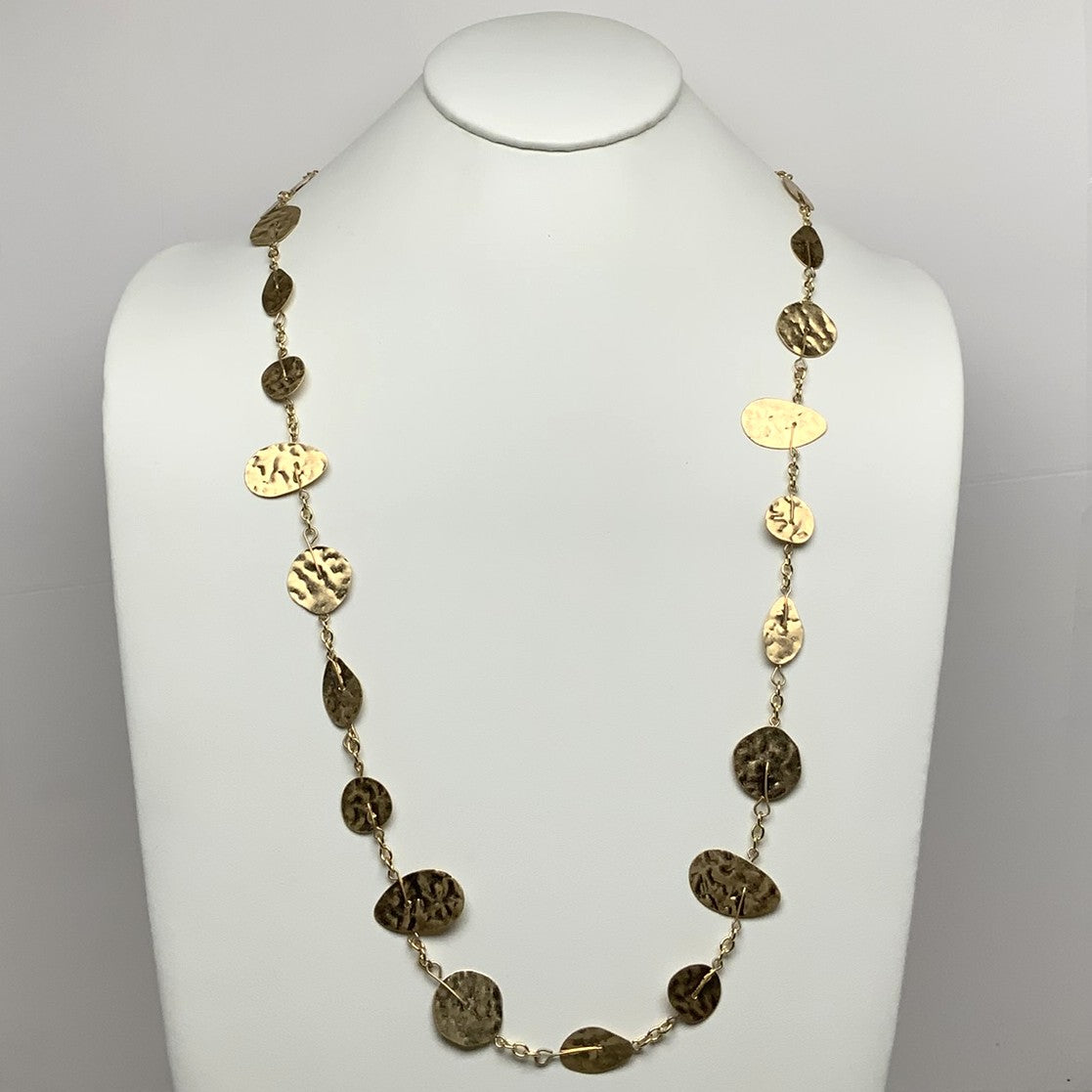 Hammered Flat Metal Long Chain Necklace