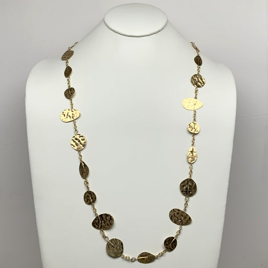Hammered Flat Metal Long Chain Necklace