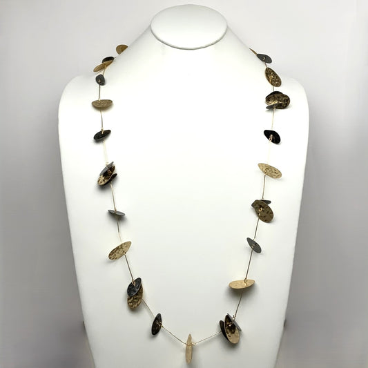 Long Hammered Metal Pieces Necklace