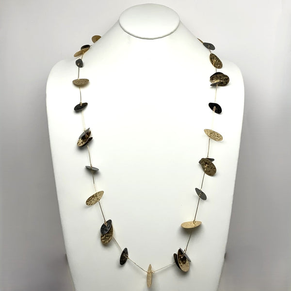 Long Hammered Metal Pieces Necklace