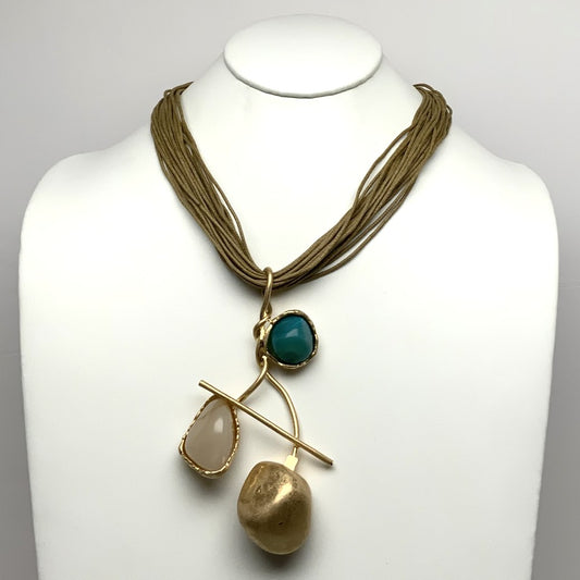 Layered Cord Metal Branch Lucite Drop Necklace