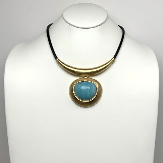 Faux Leather Cord Metal Lucite Drop Necklace
