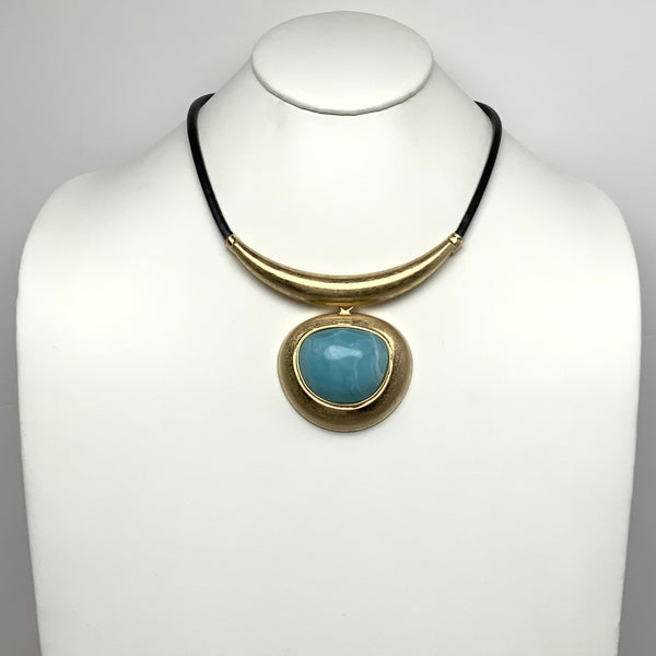 Faux Leather Cord Metal Lucite Drop Necklace