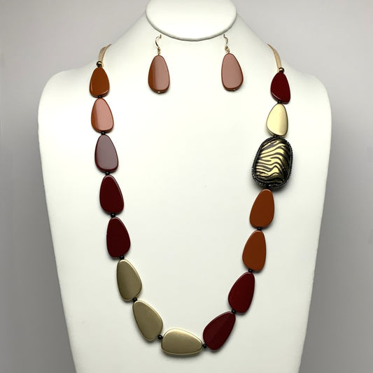 Long Suede Leather Cords w/Enamel Coated Metal Spacers w/Animal Print Side Pendant