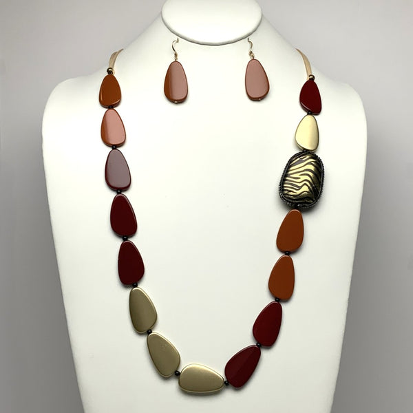 Long Suede Leather Cords w/Enamel Coated Metal Spacers w/Animal Print Side Pendant