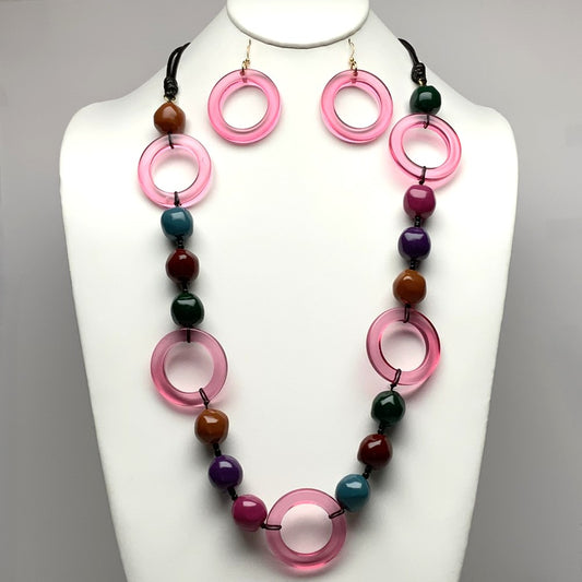 Long Vinyl Cords with Lucite Circles and Painted Beads