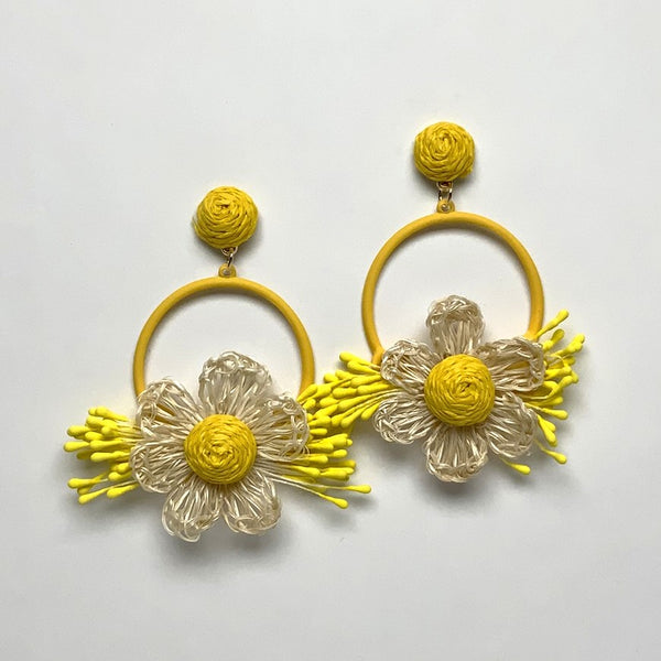 Twine Flower Circle Drop Earrings