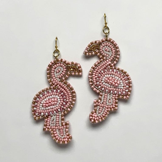 Beaded Felt Flamingo Earrings