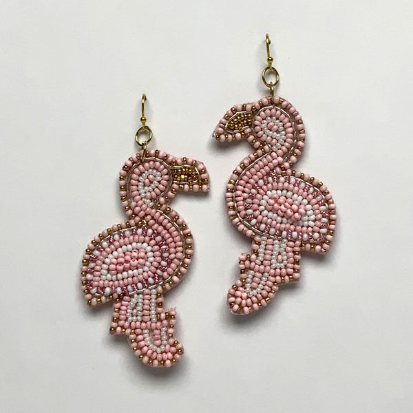 Beaded Felt Flamingo Earrings