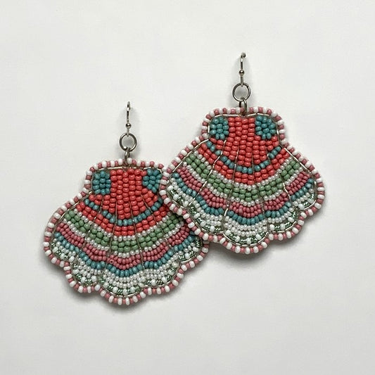 Beaded Felt Clamshell Earrings