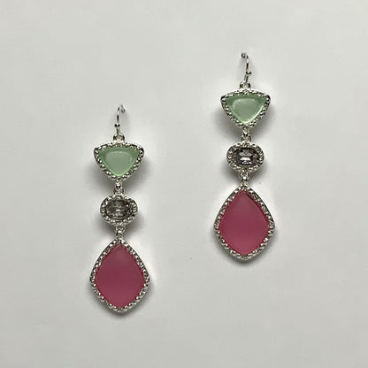 Tri-Seaglass Crystal Drop Earrings