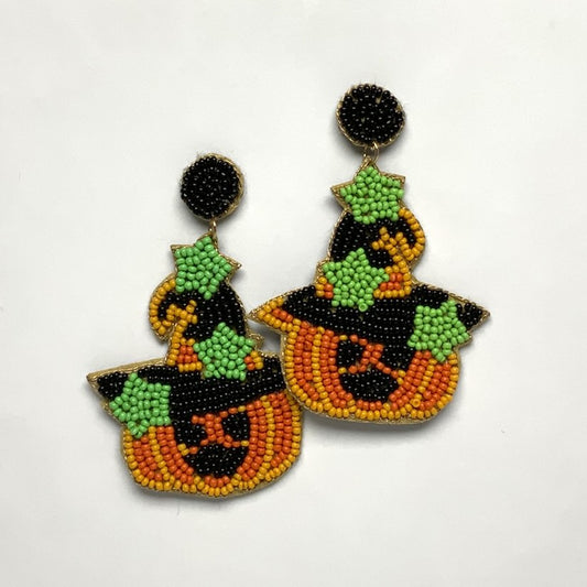 Beaded Witch Jack O Lantern Earrings