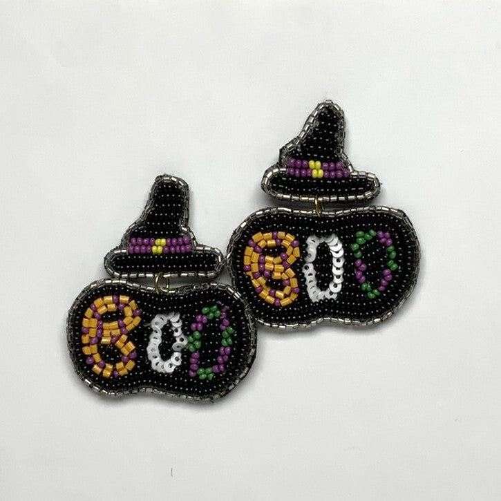 Beaded Witch Pumpkin Earrings