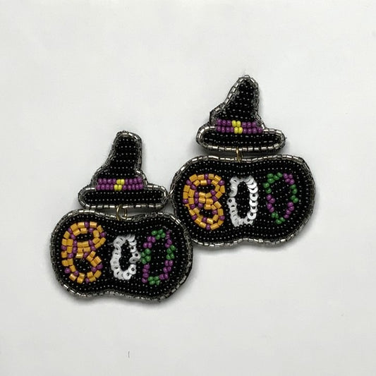 Beaded Witch Pumpkin Earrings