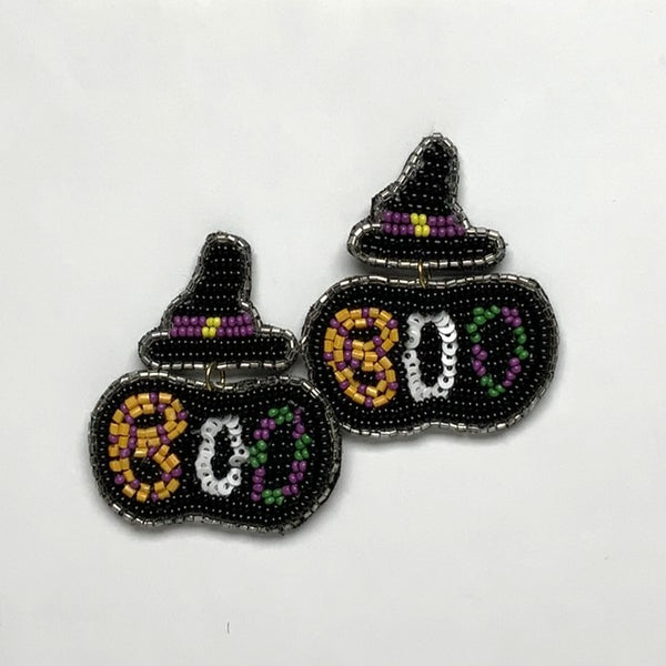 Beaded Witch Pumpkin Earrings