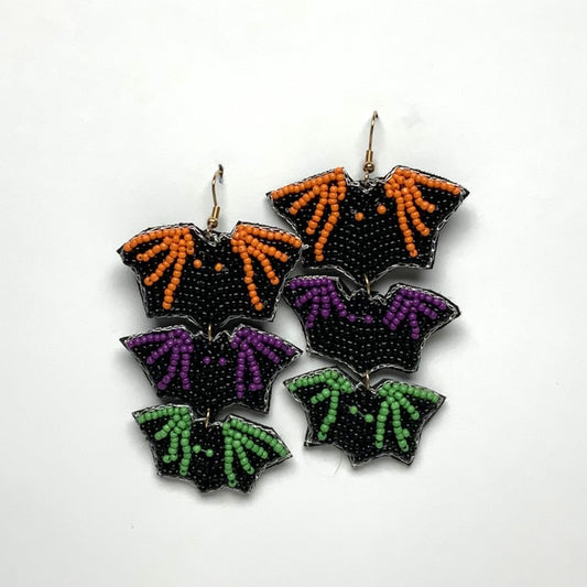 Beaded Descending Bat Earrings