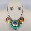 Enamel, Metal, and Lucite Bib Style Necklace Set