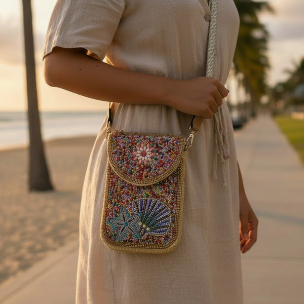 Beaded Seashell Starfish Envelope Bag