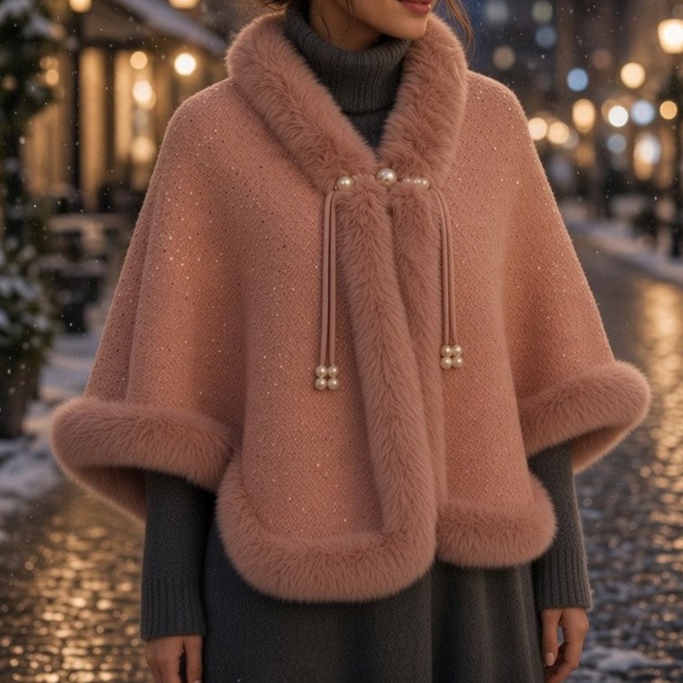 Faux Fur Cape Sequin Shawl
