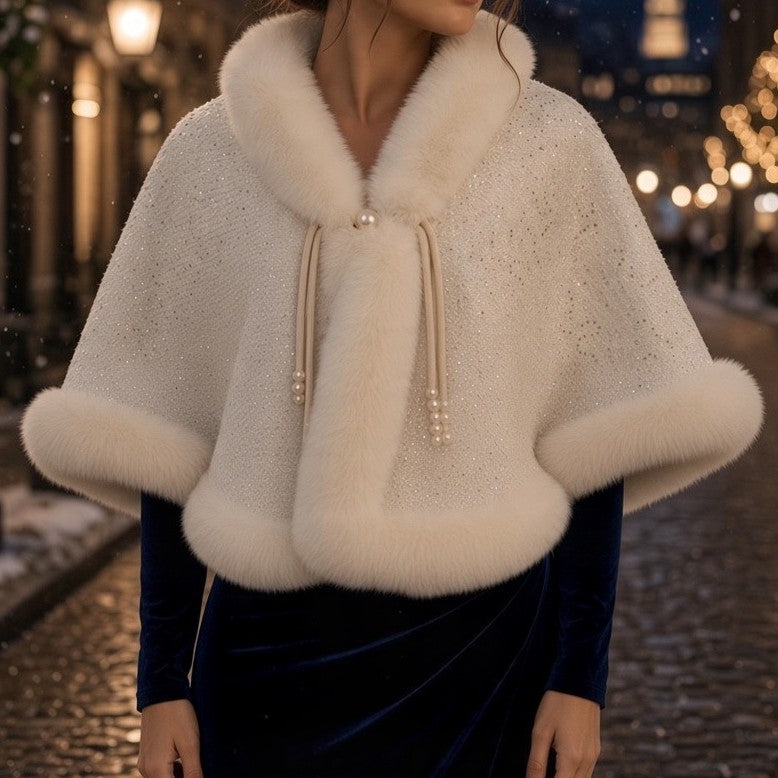 Faux Fur Cape Sequin Shawl