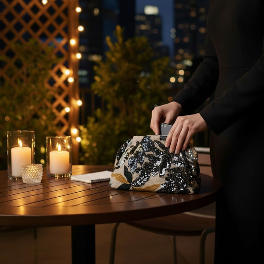 Botanical Sequins Magnetic Clasp Pouch Clutch