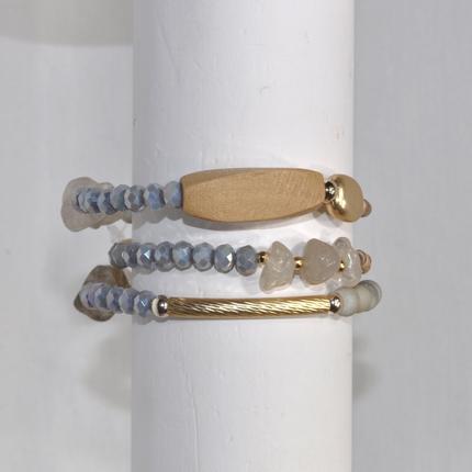 Stone Wood and Rhinestone Bracelet