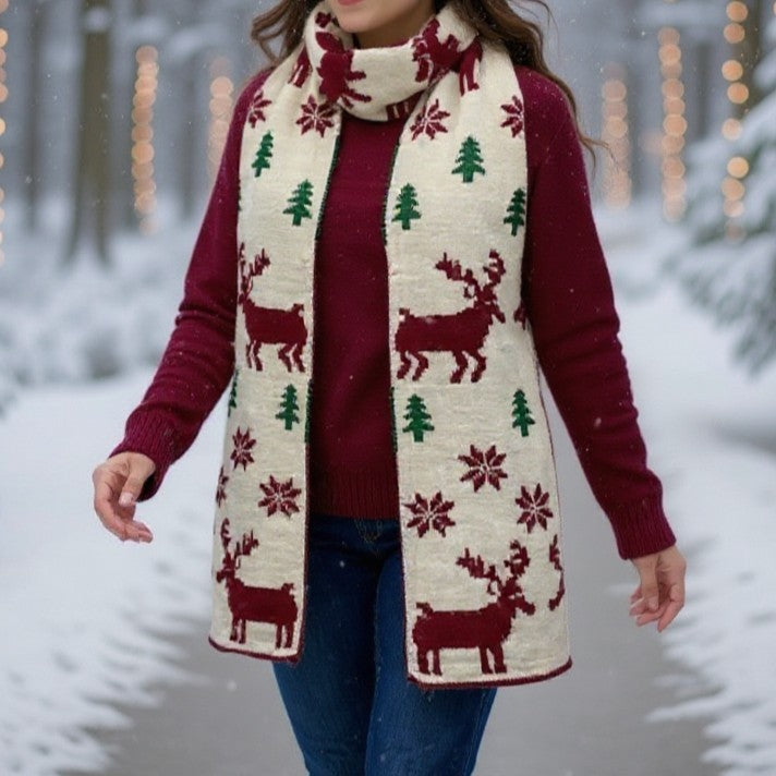 Reindeer Tree Snowflake Reversable Print Scarf