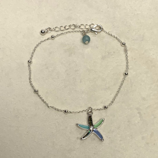 Abalone and Enamel and Rhinestone Starfish Anklet