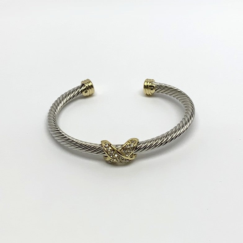 CZ Crusted "X" Designer Look Cuff Bracelet