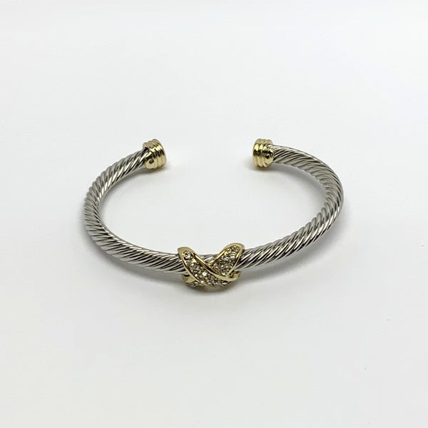 CZ Crusted "X" Designer Look Cuff Bracelet