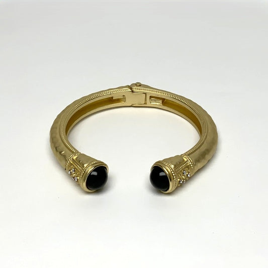 Designer Look Hammered metal Cuff Bracelet with Lucite Caps