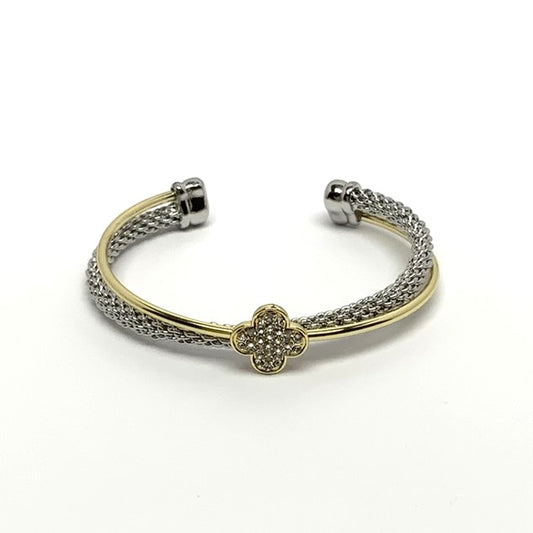 CZ Crusted "+" and Mesh Designer Look Cuff Bracelet