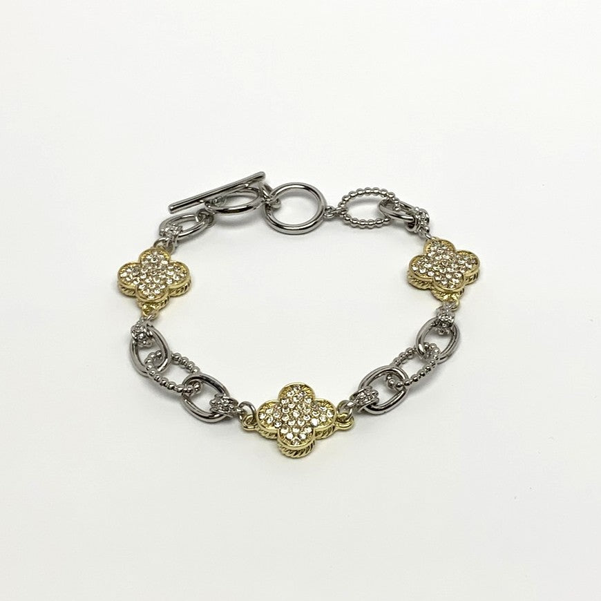 Designer Look Chain Link Toggle Bracelet with CZ Crusted "+" Signs